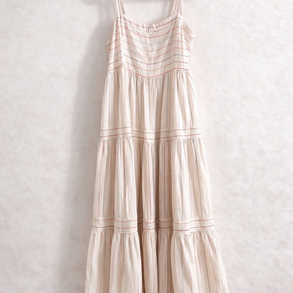 LOFT Striped Tiered Maxi Dress Size 18 Cream Boho Sundress